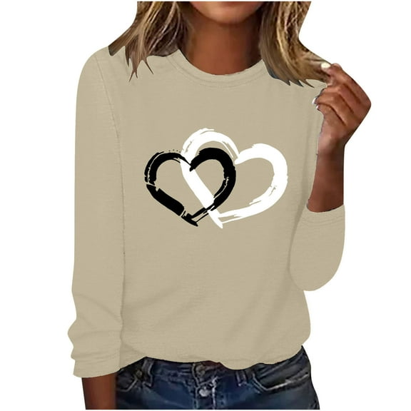 ShomPort Women's Fashion Valentine's Day Print Tops Casual Crew Neck Long Sleeve T-Shirts Pullovers