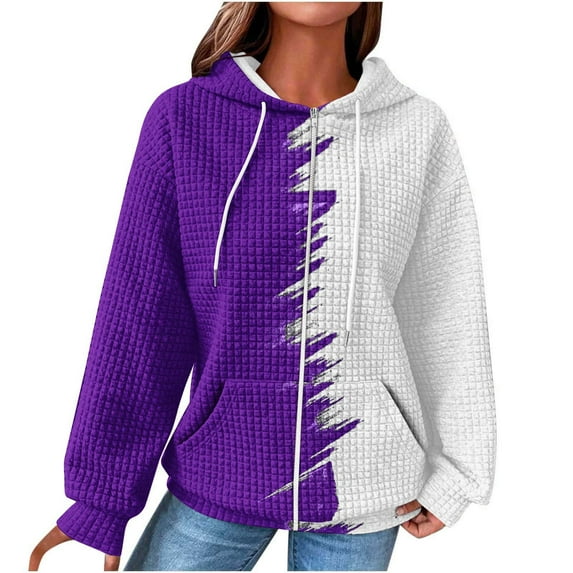 ShomPort Women's Fashion Zip up Hoodies Casual Loose Long Sleeve Graphic Print Sweatshirt with Pockets (Purple 33)