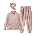 thumbnail image 1 of ShomPort Women's Fleece Fuzzy Pajama Sets 3 Piece Outfits Long Sleeve Button down Sweatshirt with Scarf & Baggy Plush Pants, 1 of 6