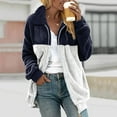 thumbnail image 1 of ShomPort Women's Fleece Jackets Coats Color Block Lapel Zip Up Fuzzy Outerwear Casual Winter Thick Coat, 1 of 5