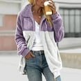 thumbnail image 1 of ShomPort Women's Fleece Jackets Coats Color Block Lapel Zip Up Fuzzy Outerwear Casual Winter Thick Coat, 1 of 5