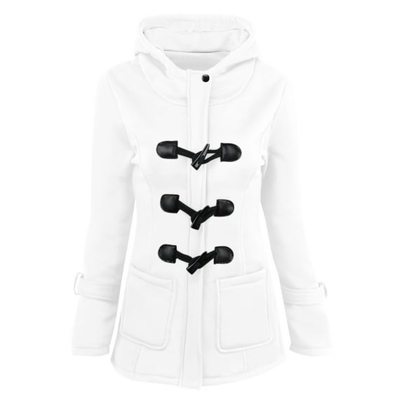 ShomPort Women's Fleece Lined Jackets Coat Fleece Casual Horn Button Hooded Winter Warm Jacket