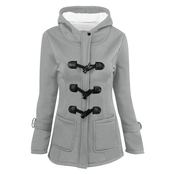 ShomPort Women's Fleece Lined Jackets Coat Fleece Casual Horn Button Hooded Winter Warm Jacket