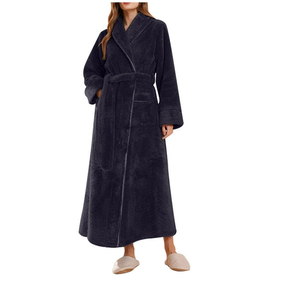 ShomPort Women's Fleece Robes, Long Winter Warm Soft Plush Bathrobes for Women, Thicked Comfy House Coat