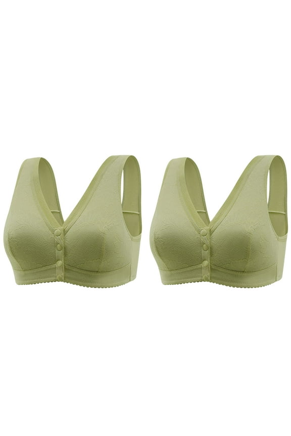 Women’s Front Snap Close Bras Soft Cup Everyday Sleep Bras Wireless V Neck Crop Tank Tops 2 Pack