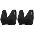 thumbnail image 1 of ShomPort Women’s Front Snap Close Bras Soft Cup Everyday Sleep Bras Wireless V Neck Crop Tank Tops 2 Pack, 1 of 4