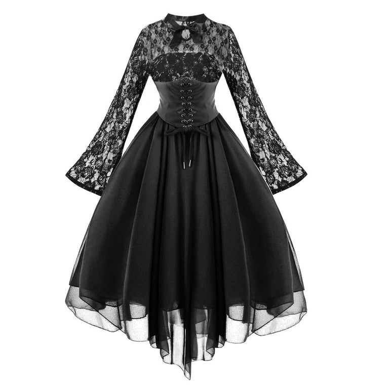 ShomPort Women's Goth Dress Lace Floral Vintage Gothic