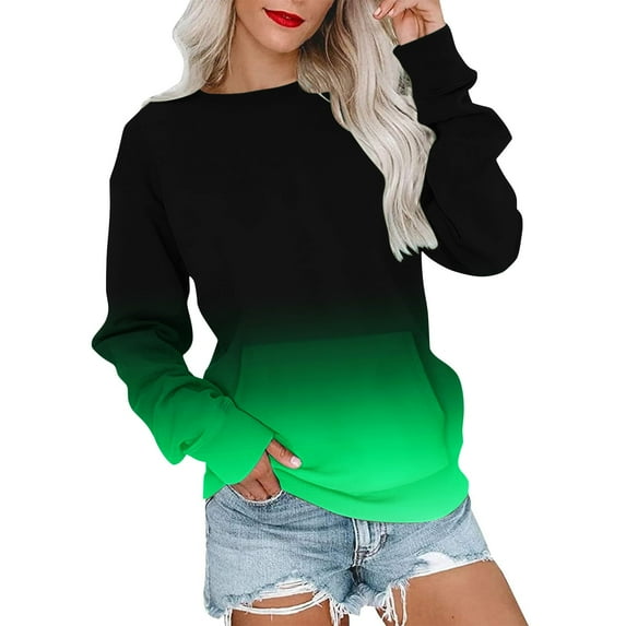 ShomPort Women's Gradient Color Oversized Sweatshirt Crewneck Long Sleeve Pockets Pullover Fall Casual Clothes