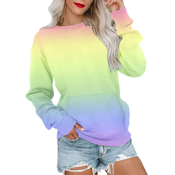 ShomPort Women's Gradient Color Oversized Sweatshirt Crewneck Long Sleeve Pockets Pullover Fall Casual Clothes