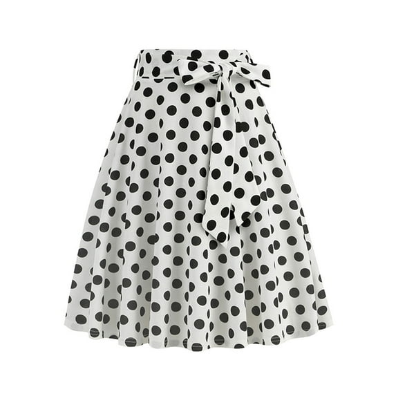 ShomPort Women's High Waist A-Line Skirt Summer Vintage Pleated A-Line Skirt Polka Dot Tie Midi Skirts
