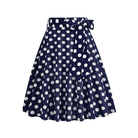 ShomPort Women's High Waist A-Line Skirt Summer Vintage Pleated A-Line Skirt Polka Dot Tie Midi Skirts