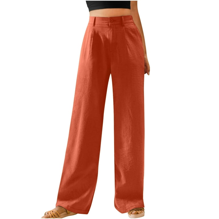 ShomPort Women s High Waisted Wide Leg Pants Dressy Back Elastic Waist Button Work Trousers with Pockets
