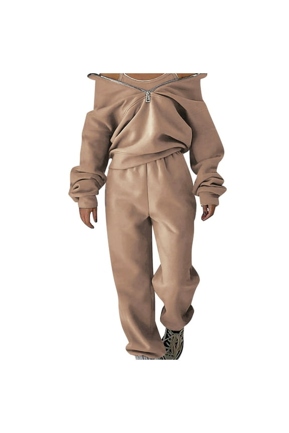 Women's Hoodies Fall 2 Piece Outfits Lounge Set Sweatsuit Half Zip up Sweatshirt Tracksuit