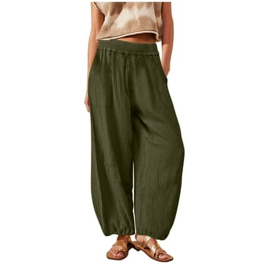 ShomPort Women's Lightweight Wide Leg Pants With Pockets Summer Casual High Elastic Waist Lantern Pants