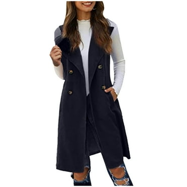 ShomPort Women's Long Cardigan Vest Casual Open Front Sleeveless Lapel Blazer Trench Coat Jacket