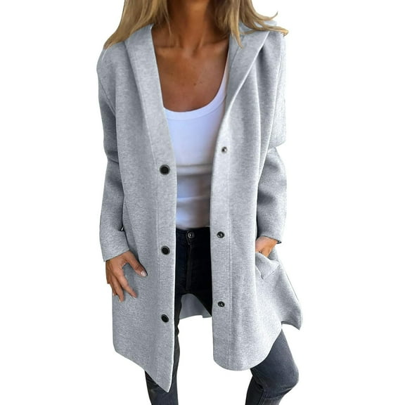 ShomPort Women's Long Hooded Coat Long Sleeve Snap Trench Coat with Pockets Fall Casual Overcoat S-5XL