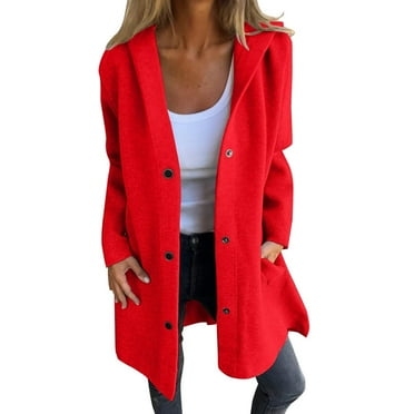 ShomPort Women's Long Hooded Coat Long Sleeve Snap Trench Coat with Pockets Fall Casual Overcoat S-5XL