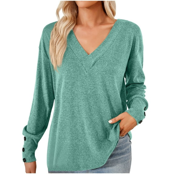 ShomPort Women's Long Sleeve Basic Tops Fall V Neck Sweatshirts Pullover Tunic Shirts Blouses