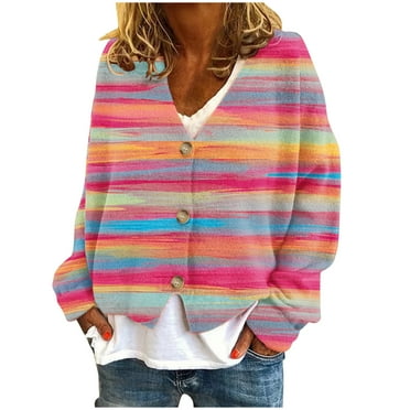 ShomPort Women's Long Sleeve Cardigans Open Front Button Down V Neck Casual Cardigan Sweaters