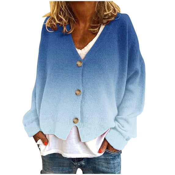 ShomPort Women's Long Sleeve Cardigans Open Front Button Down V Neck Casual Cardigan Sweaters