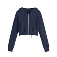 thumbnail image 1 of ShomPort Women's Long Sleeve Drawstring Full Zip Hooded Jacket Fall Casual Cropped Sweatshirt Tops, 1 of 5