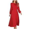 thumbnail image 1 of ShomPort Women's Long Sleeve Maxi Dresses Casual Crewneck Solid Color Flowy Long Dress with Pocket, 1 of 9