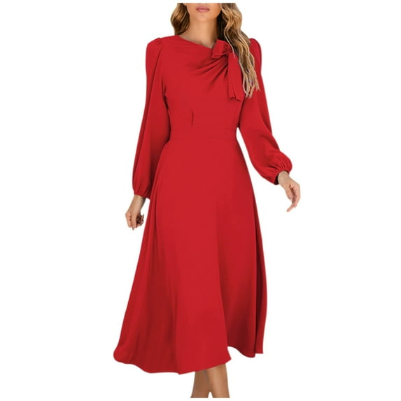 ShomPort Women's Long Sleeve Maxi Dresses Casual Crewneck Solid Color Flowy Long Dress with Pocket