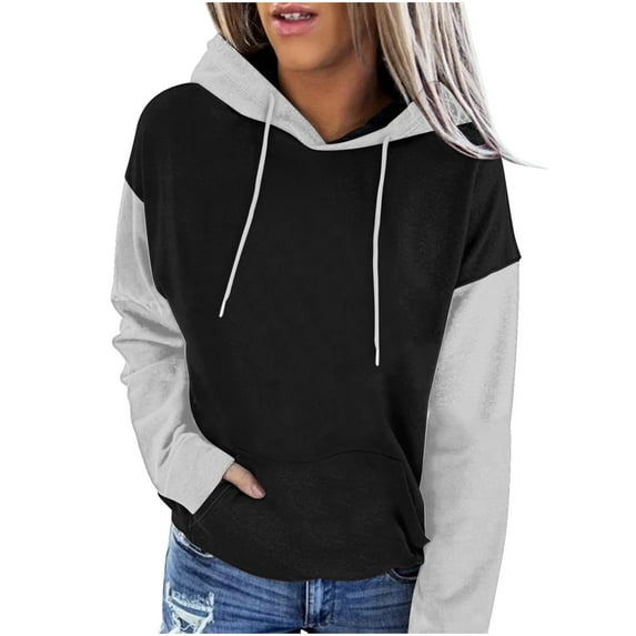 ShomPort Women's Long Sleeve Oversized Hoodie Fall Fleece Color Block Crew Neck Hooded Sweatshirt Pullover Tops