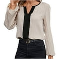 thumbnail image 1 of ShomPort Women's Long Sleeve Tops Fall Dressy V-Neck Ribbed Casual Work Office Shirts Blouses, 1 of 7