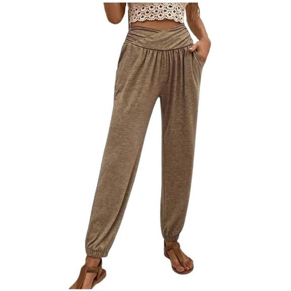 ShomPort Women's Loose Sweatpants Summer Pleated Elastic Waist Yoga Pants Cinched Soft Pajama Pants