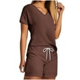 thumbnail image 1 of ShomPort Women's Loungewear Suits Summer Trendy 2 Piece Outfits V-Neck Short Sleeve Top and Shorts Athletic Set, 1 of 5