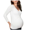 thumbnail image 1 of ShomPort Women's Maternity Long Sleeve Nursing Tops Solid Color Wrap V Neck Slim Blouse Breathable Cross Over Pregnancy T-Shirt, 1 of 8
