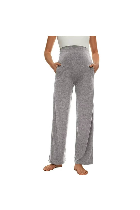 Women's Maternity Pants Solid Color High Waist Straight Leg Maternity Sweatpants Fall Maternity Lounge Pants