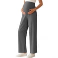 thumbnail image 1 of ShomPort Women's Maternity Pants over the Belly Wide Leg Trousers Stretchy Soft Pregnancy Lounge Pants with Pockets, 1 of 7