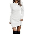 thumbnail image 1 of ShomPort Women's Mock Neck Long Sleeve Mini Dress Ribbed Knit Bodycon Pullover Sweater Dress, 1 of 7
