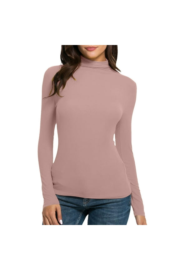 Women's Mock Turtle Neck Slim Long Sleeve T Shirt Fall Fashion Tight Tops Tee (Pink 30)