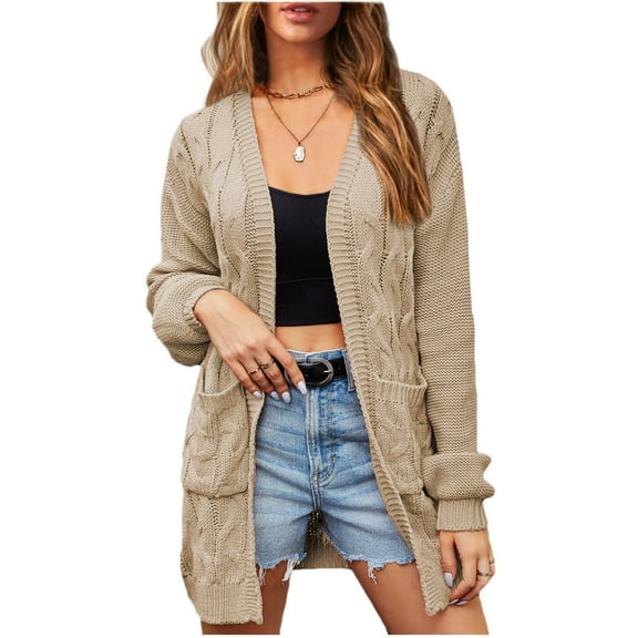 ShomPort Women's Open Front Cardigan Sweaters Fashion Cable Knit Soft Comfy Outwear Coats