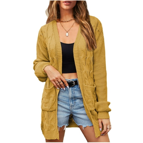 ShomPort Women's Open Front Cardigan Sweaters Fashion Cable Knit Soft Comfy Outwear Coats