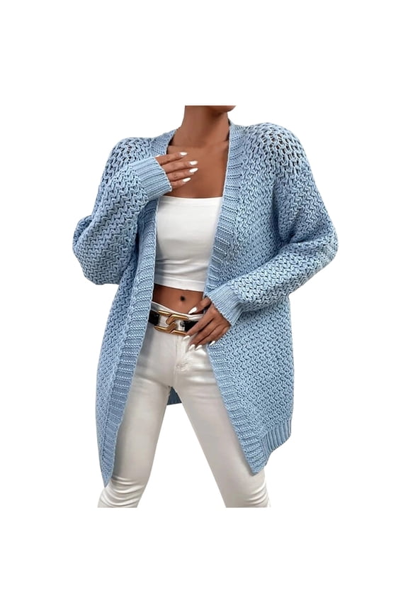 Women's Open Front Long Sleeve Knit Cardigan Oversized Sweaters Thick Lounge Outwear