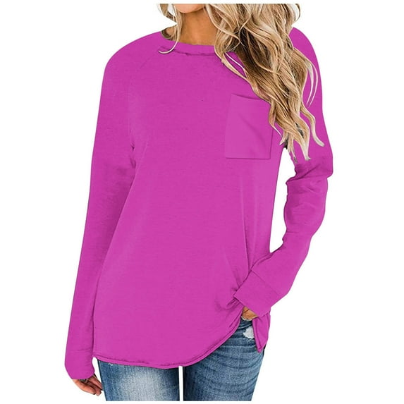 ShomPort Women's Oversized Long Sleeve Sweatshirts Solid Color Round Neck Casual Fashion Pullover Shirt (Hot Pink 25)