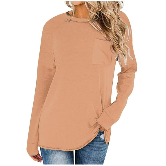 ShomPort Women's Oversized Long Sleeve Sweatshirts Solid Color Round Neck Casual Fashion Pullover Shirt (Khaki 24)