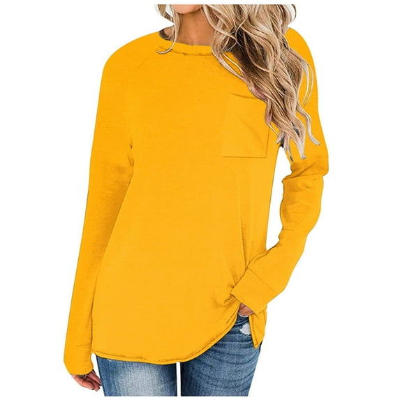 ShomPort Women's Oversized Long Sleeve Sweatshirts Solid Color Round Neck Casual Fashion Pullover Shirt (Yellow 24)