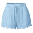 thumbnail image 1 of ShomPort Women's Pajama Shorts Summer Casual Drawstring Elastic Waist Lace Trim Shorts Bottoms with Pockets, 1 of 8