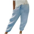 thumbnail image 1 of ShomPort Women's Plain Casual Pants Summer Trendy Drawstring Elastic Waist Long Pants with Pockets, 1 of 5