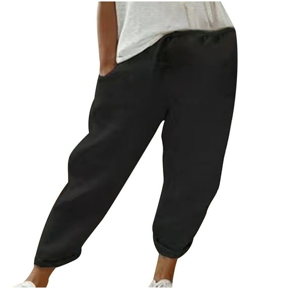 ShomPort Women's Plain Casual Pants Summer Trendy Drawstring Elastic Waist Long Pants with Pockets