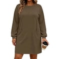 thumbnail image 1 of ShomPort Women's Plus Size Dresses Crew Neck Long Sleeve Sweatshirt Dress with Pockets Loose Loungewear Casual Mini Dresses, 1 of 8