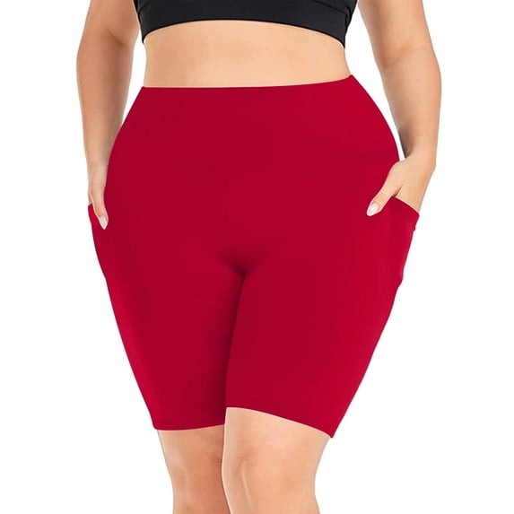 ShomPort Women's Plus Size Yoga Shorts Summer Stretchy Skinny Workout Shorts with Pockets XL-5XL