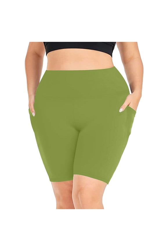 Women's Plus Size Yoga Shorts Summer Stretchy Skinny Workout Shorts with Pockets XL-5XL