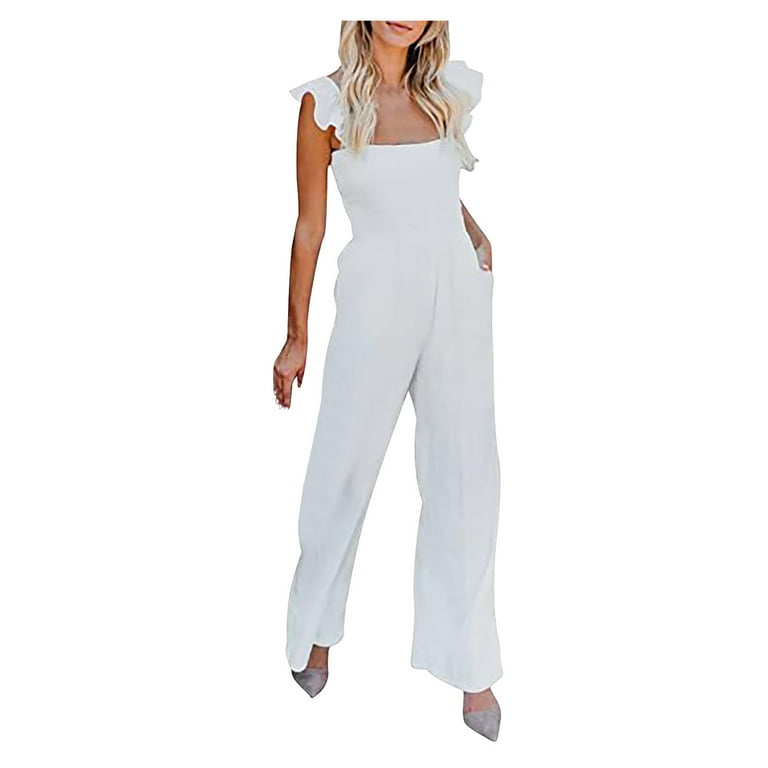 ShomPort Women's Ruffle Sleeve Slim Stretch Rompers Summer Fashion