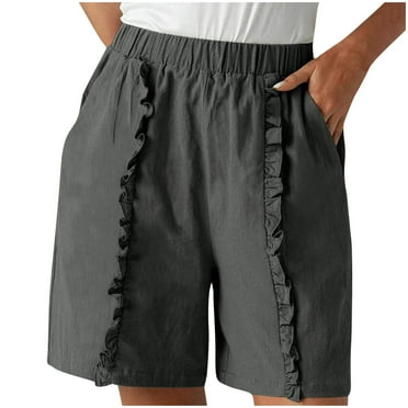 ShomPort Women's Shorts Summer High Elastic Waist Casual Shorts Boho Wide Leg Shorts with Pockets